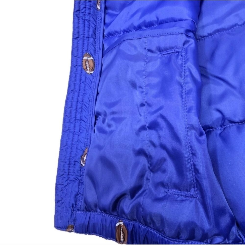 Miles The Label Boys Hooded Puffer Jacket Football Print Blue Size 4T - Picture 9 of 14